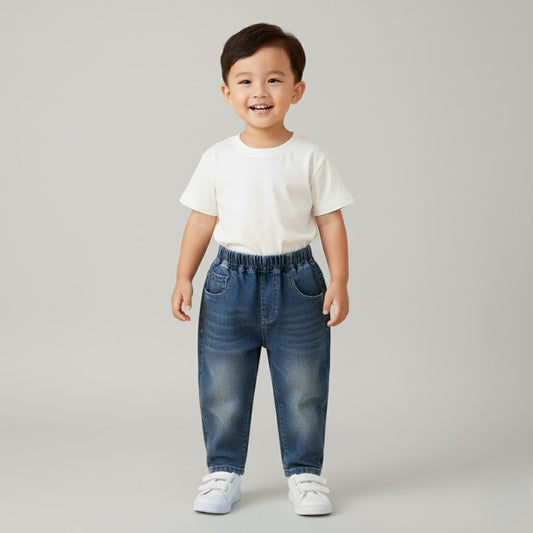 Seluar Panjang Jeans Budak Lelaki 1-17Y Kids Boy Long Pants Embroidery Pocket Rubber Waist Band Loose Fit Baby Boy Raya