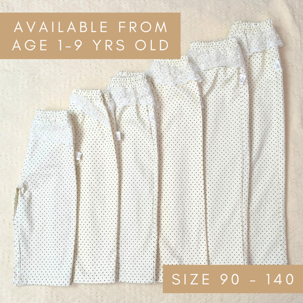 Seluar Panjang Baby Girl 1-9Y Kids Pants Pure Cotton Polka Dot Wide Leg Long Pant with Lace Baju Raya Budak Perempuan