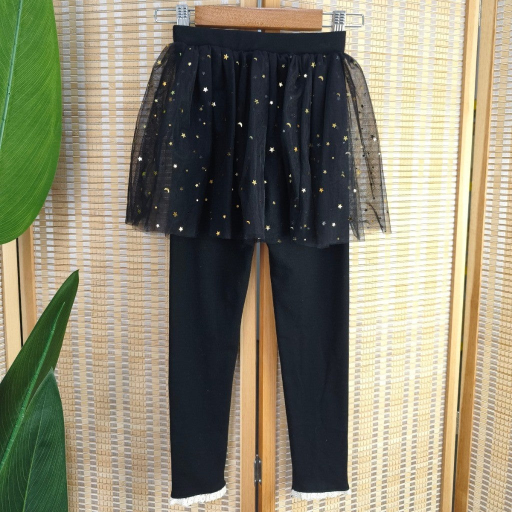 Kids Girl Skirt Legging 1-7Y Seluar Baby Girl Tutu Pants Stars Baju Raya Anak Perempuan Toddler Long Pants Black Gray