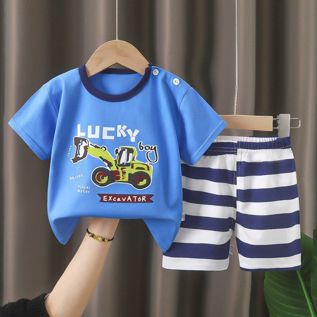 Baju Budak Set 6mths-6yrs Baby Boy Clothes Toddler Kids Girl Shirt Pants Short Sleeves Lengan Pendek