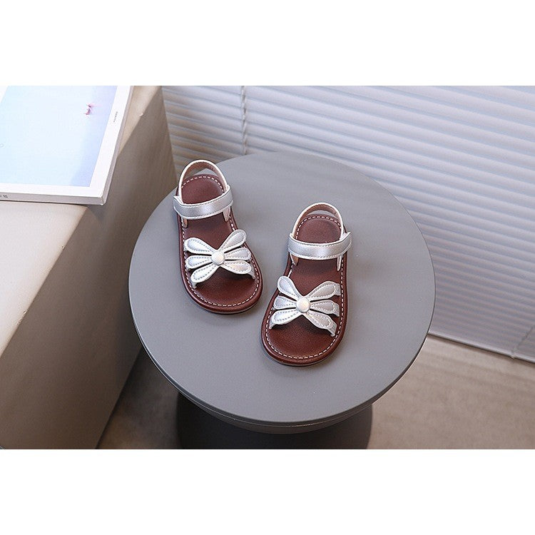 Kasut Sandal Budak Perempuan Korean Style Bunga Anti Slip Soft Sole Velcro PU Leather Anak Jalan