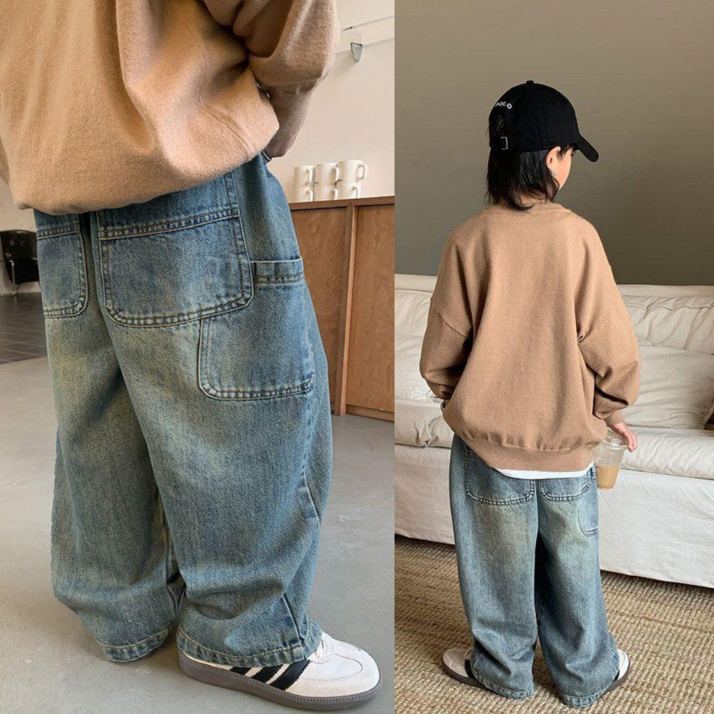 Seluar Panjang Jeans Budak Lelaki 1-12Y Kids Boy Jeans Long Baggy Cargo Pants Baby Boy Jalan Anak Kanak