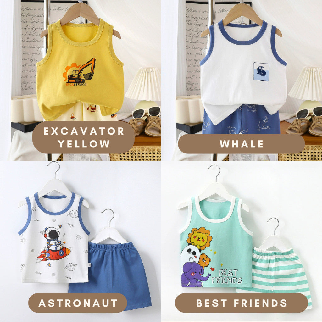 Baju Singlet Budak Lelaki 6mths-6yrs Baby Boy Clothes Set Sleeveless Kanak Basahan Baju Harian Anak
