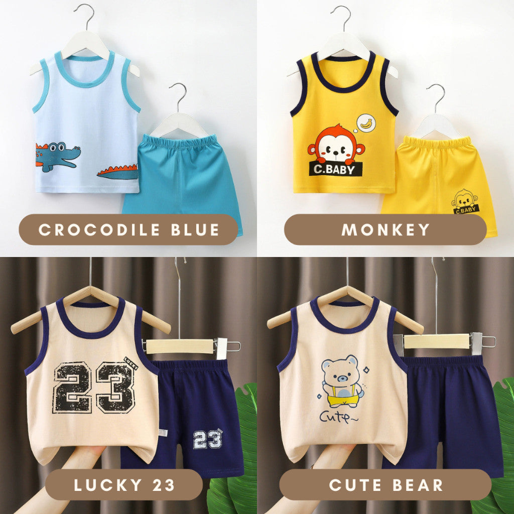 Baju Singlet Budak Lelaki 6mths-6yrs Baby Boy Clothes Set Sleeveless Kanak Basahan Baju Harian Anak