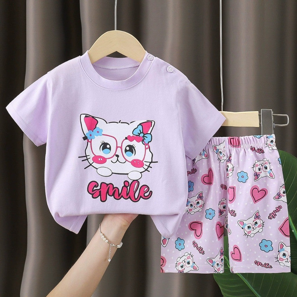 Baju Budak Set 6mths-6yrs Baby Boy Clothes Toddler Kids Girl Shirt Pants Short Sleeves Lengan Pendek