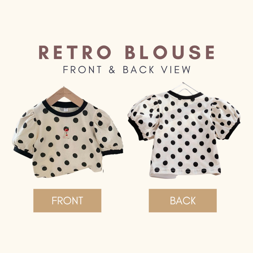 Baju Baby Girl 6M-6Y Kids Girl Bubble Sleeve Retro Blouse Budak Perempuan Baju Raya Merdeka Polka Dot White Toddler