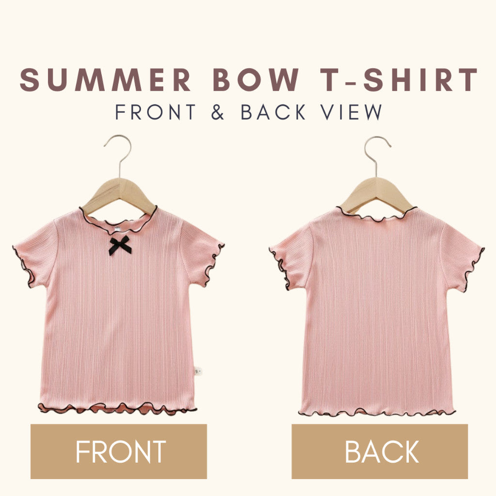 Baju Baby Girl 6M-11Y Kids Girl Summer Bow Short Sleeve T-Shirt Wavy Hem Baju Raya Budak Perempuan Toddler Blouse