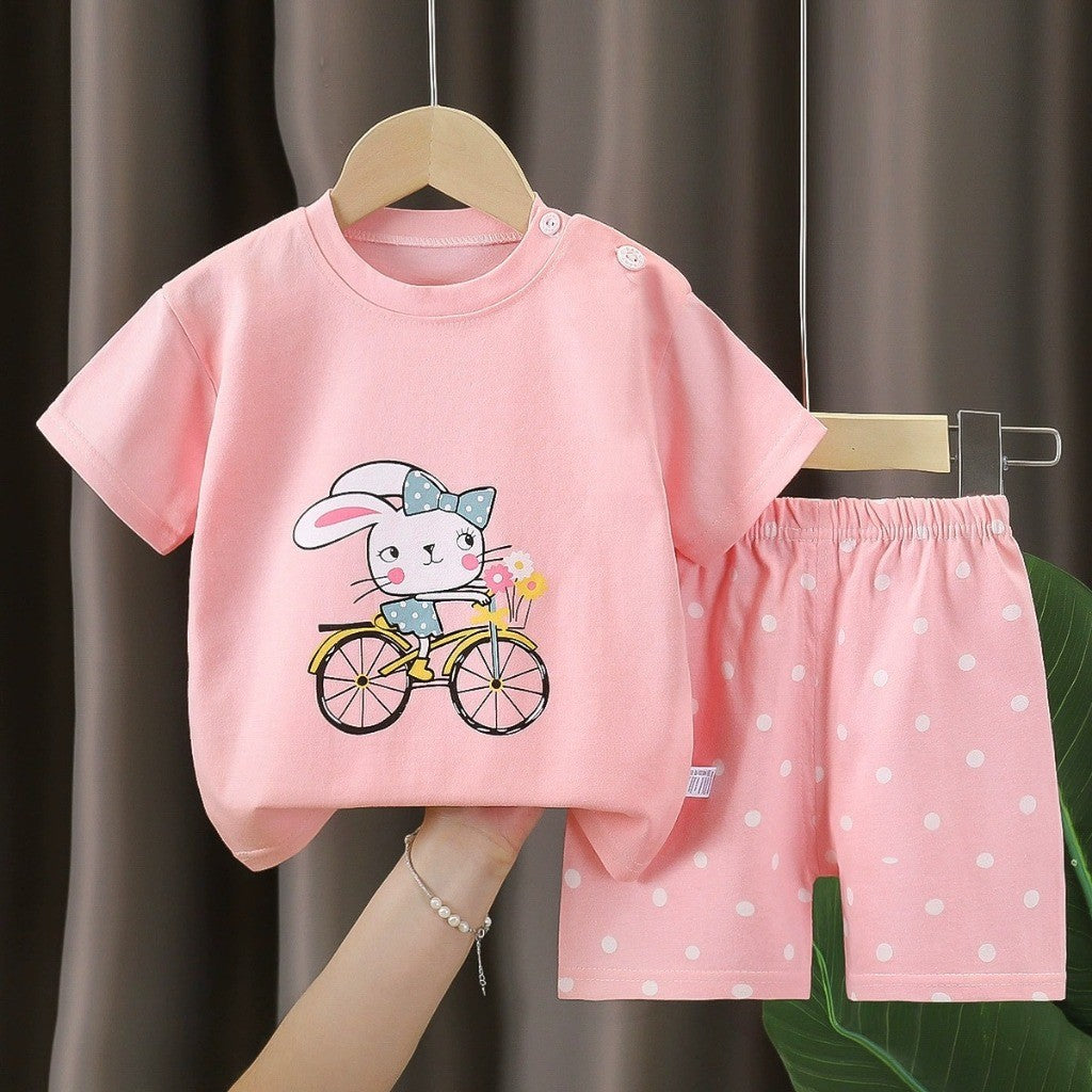 Baju Budak Set 6mths-6yrs Baby Boy Clothes Toddler Kids Girl Shirt Pants Short Sleeves Lengan Pendek