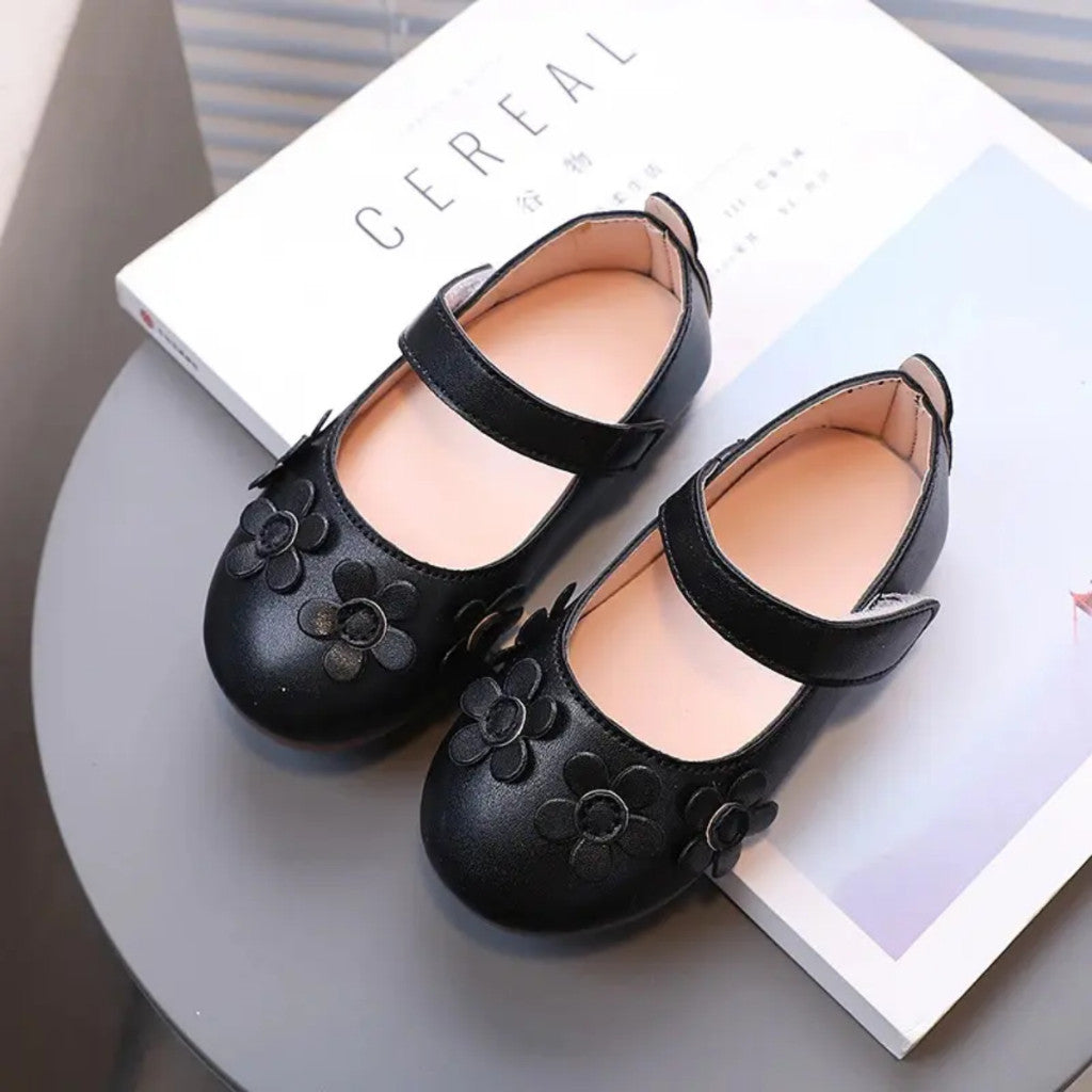Kasut Sekolah Budak Perempuan Mary Jane Anti Slip Soft Sole Velcro PU Leather Anak Jalan
