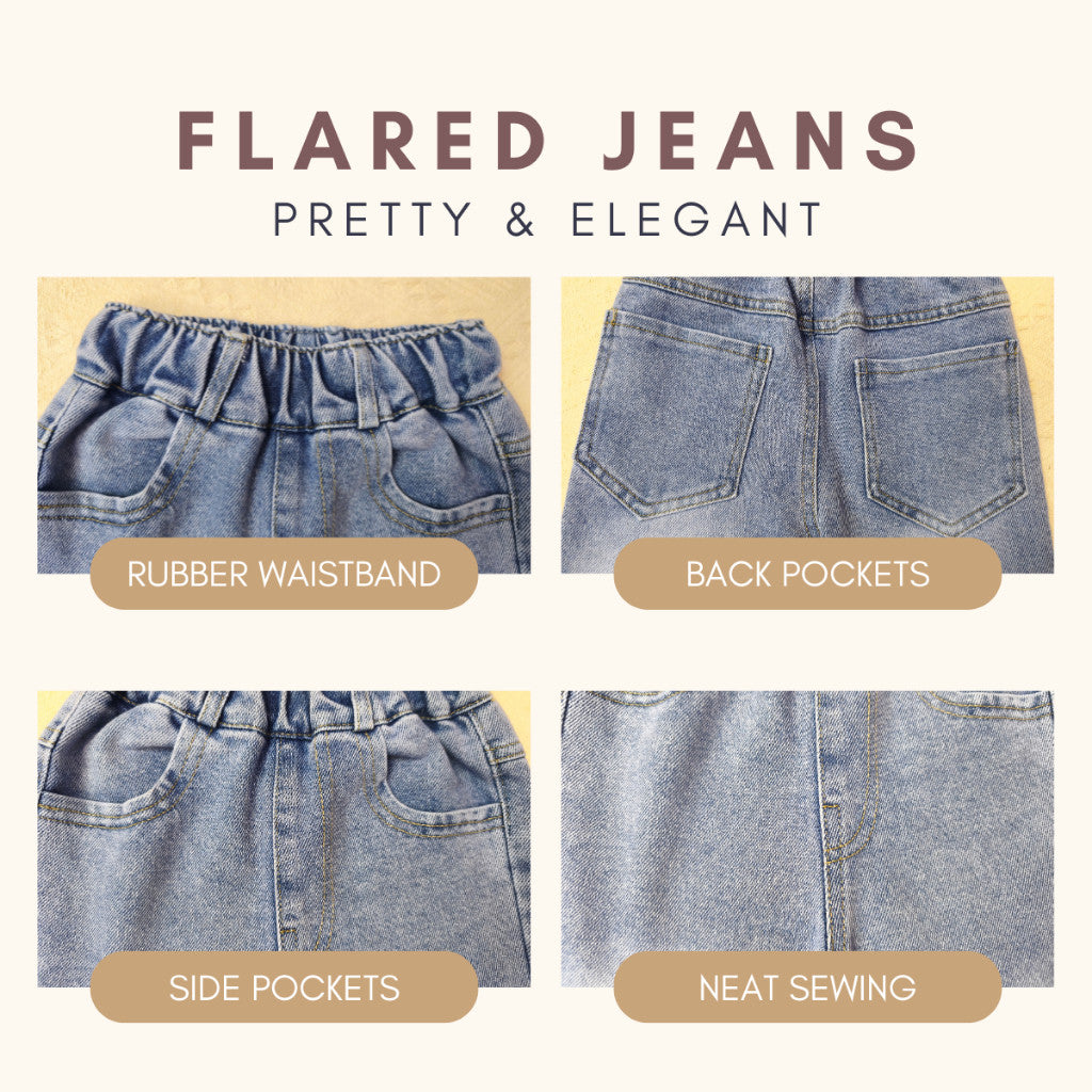 Seluar Jeans Budak Bootcut 1-12Y Kids Girl Long Pants Flared Jeans Elegant Bow Lace Seluar Panjang Baby Girl Baju Raya