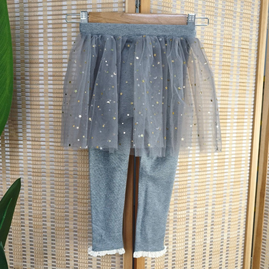 Kids Girl Skirt Legging 1-7Y Seluar Baby Girl Tutu Pants Stars Baju Raya Anak Perempuan Toddler Long Pants Black Gray