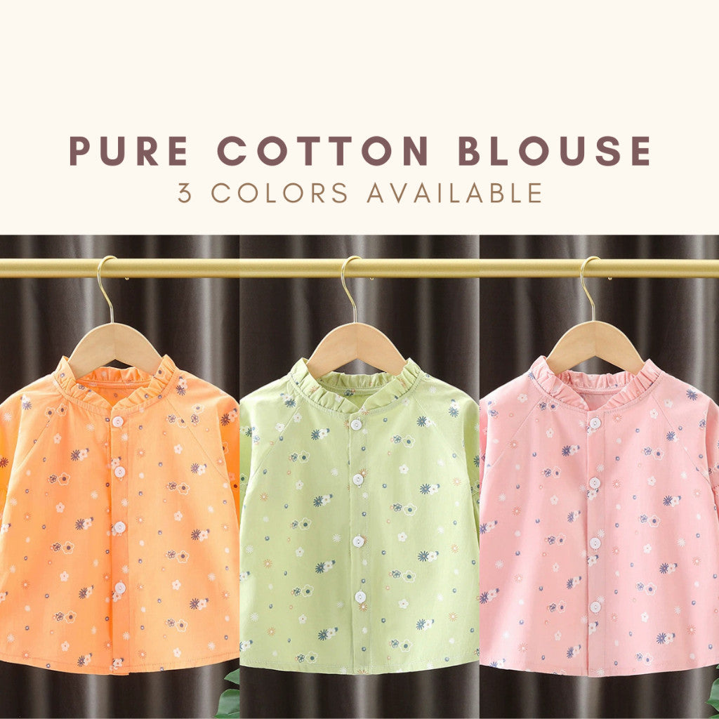 Baju Blouse Budak Perempuan 1-8Y Baby Girl Kids Long Sleeve Shirt Lengan Panjang Pakaian Aank Kanak