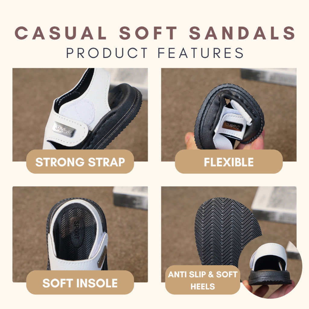 Sandal Budak Lelaki Baby Boy Soft Sole Anti Slip Velcro Kasut Anak Open Toe Kasut Jalan