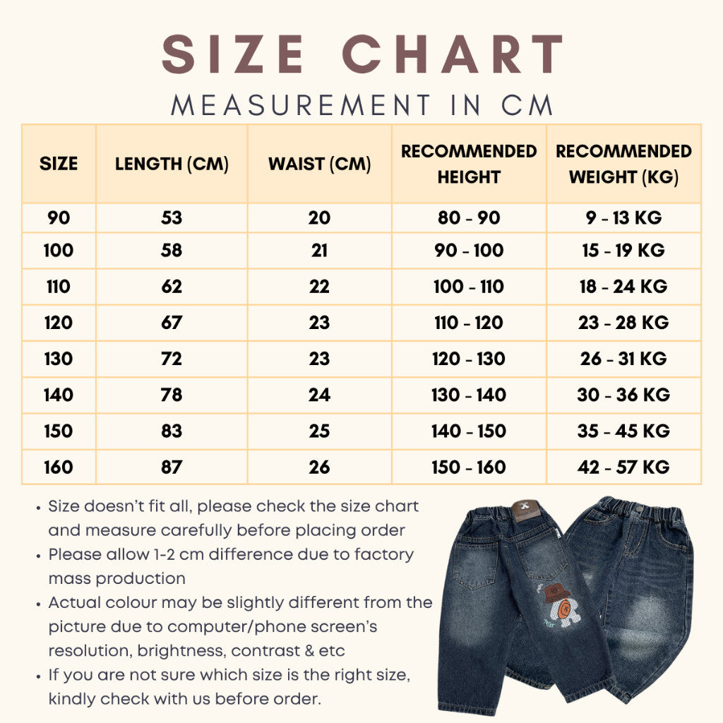 Seluar Jeans Budak Lelaki 1-12Y Kids Long Pants Jeans Dark Denim Cute Embroidery Boy Seluar Panjang Baby Jalan Baju Raya