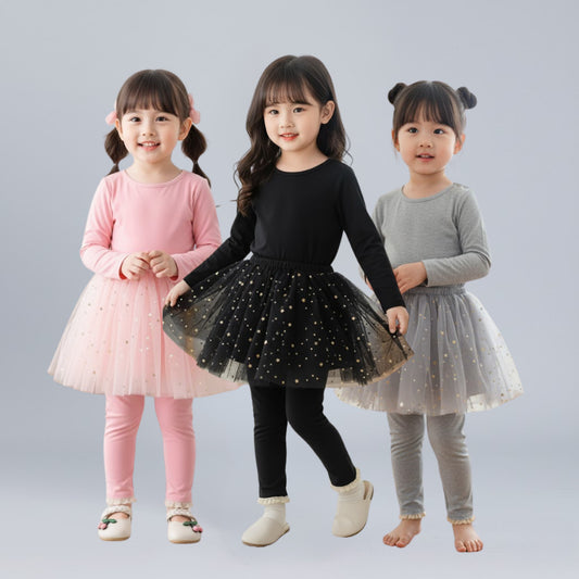 Kids Girl Skirt Legging 1-7Y Seluar Baby Girl Tutu Pants Stars Baju Raya Anak Perempuan Toddler Long Pants Black Gray
