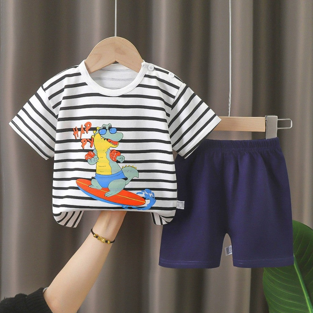 Baju Budak Set 6mths-6yrs Baby Boy Clothes Toddler Kids Girl Shirt Pants Short Sleeves Lengan Pendek