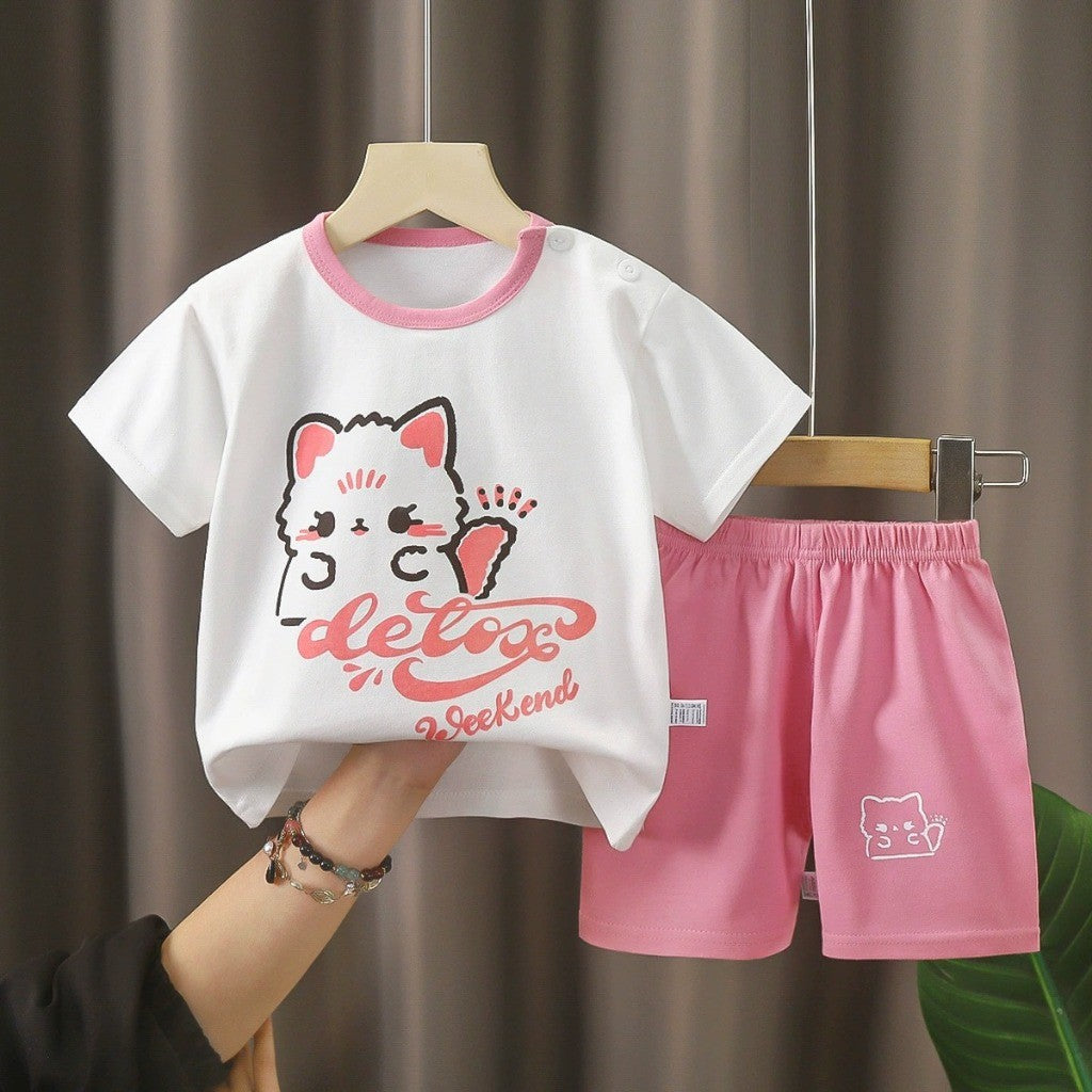 Baju Budak Set 6mths-6yrs Baby Boy Clothes Toddler Kids Girl Shirt Pants Short Sleeves Lengan Pendek