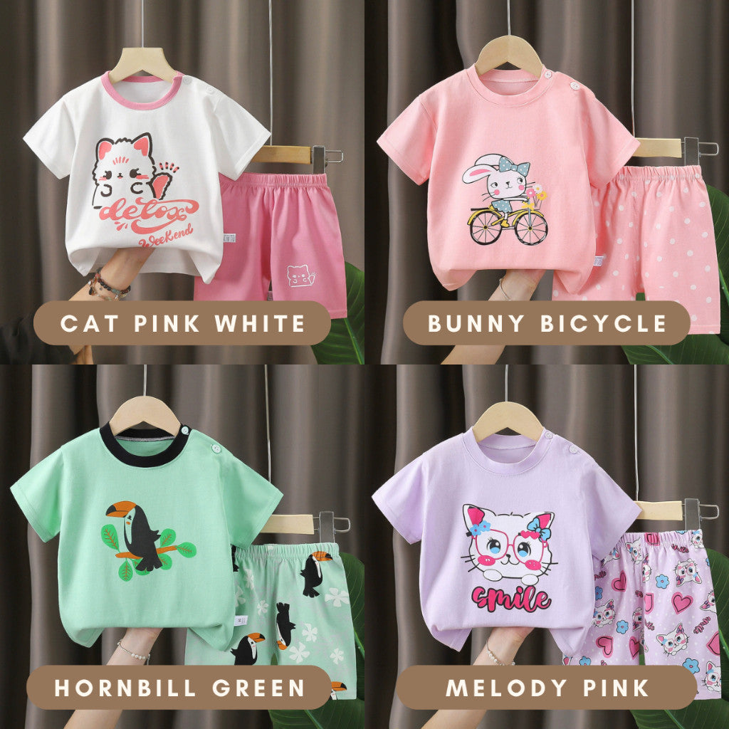 Baju Budak Set 6mths-6yrs Baby Boy Clothes Toddler Kids Girl Shirt Pants Short Sleeves Lengan Pendek