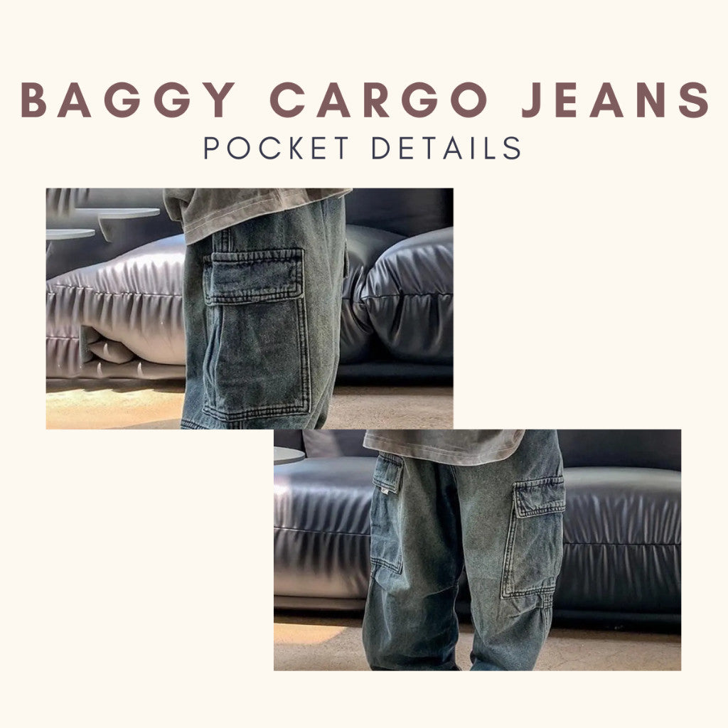 Seluar Panjang Jeans Budak Lelaki 1-12Y Kids Cargo Pants Long Denim Baggy Toddler Clothes Jalan Anak