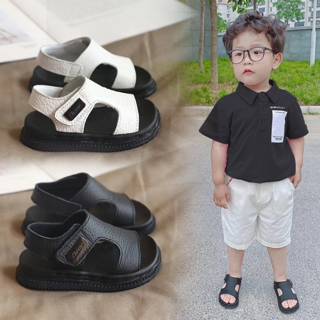 Sandal Budak Lelaki Baby Boy Soft Sole Anti Slip Velcro Kasut Anak Open Toe Kasut Jalan