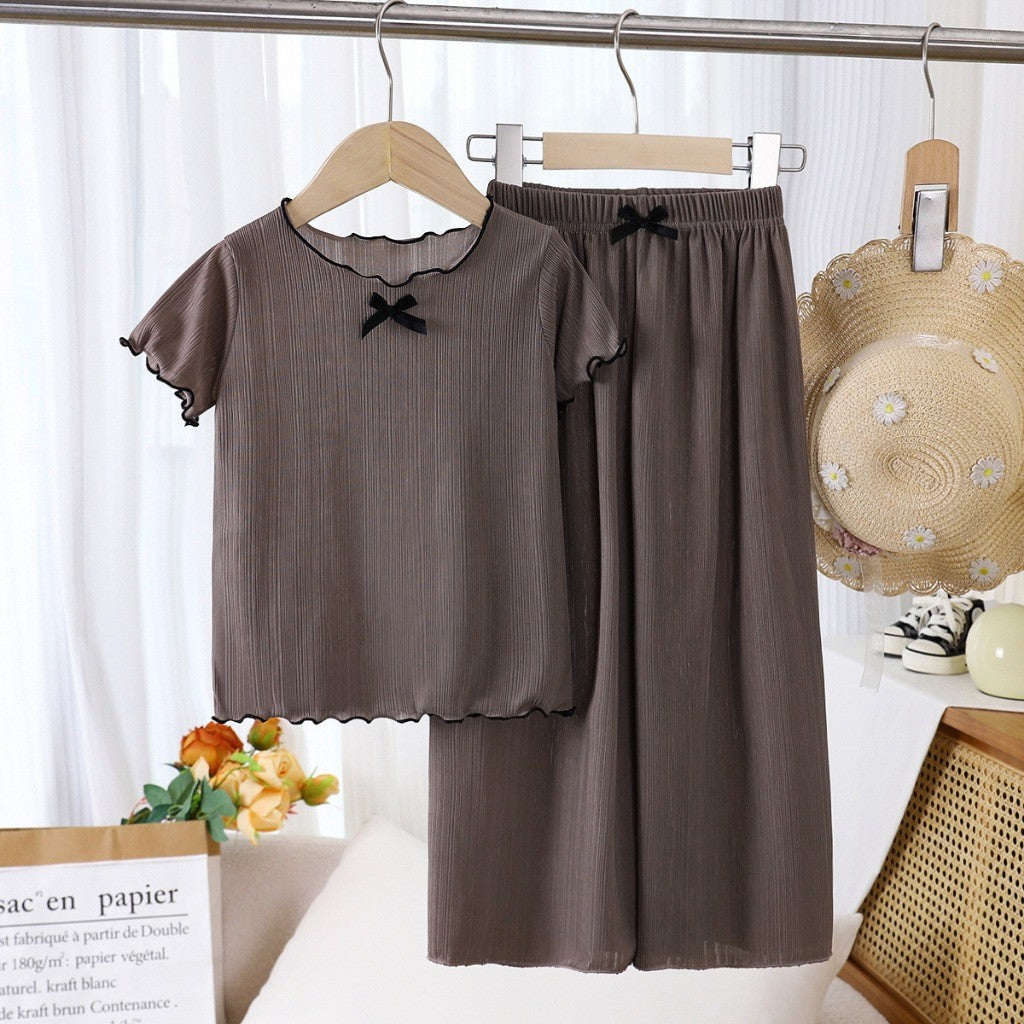 Baju Baby Girl 6M-11Y Kids Girl Summer Bow Short Sleeve T-Shirt Wavy Hem Baju Raya Budak Perempuan Toddler Blouse