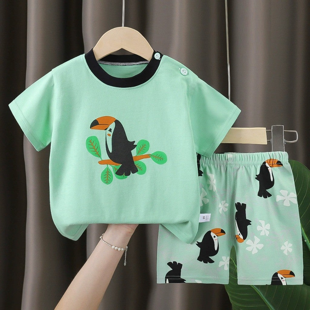 Baju Budak Set 6mths-6yrs Baby Boy Clothes Toddler Kids Girl Shirt Pants Short Sleeves Lengan Pendek