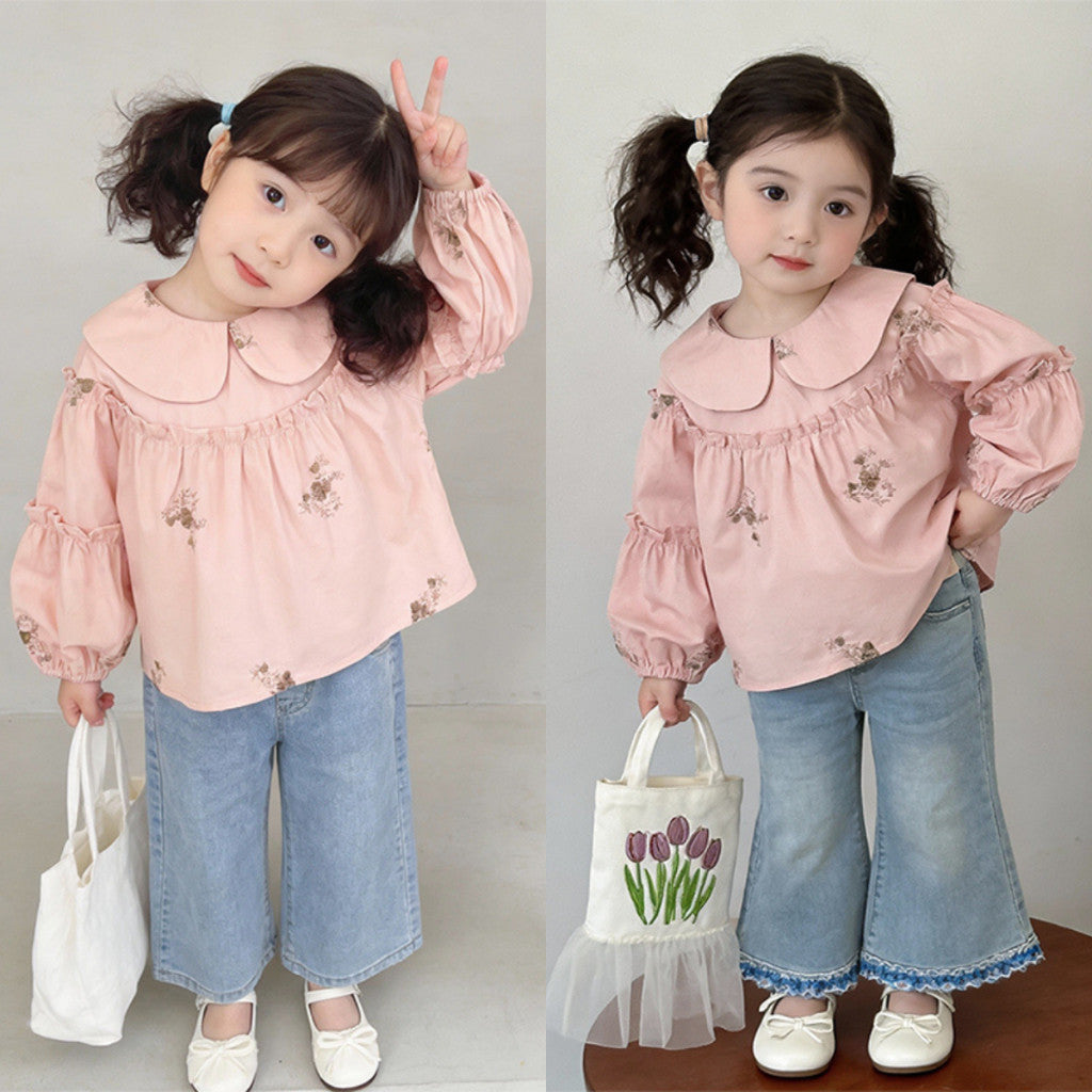 Baju Blouse Budak Perempuan 1-8Y Baby Girl Clothes Lengan Panjang Lace Toddler Kids Jalan Anak Kanak