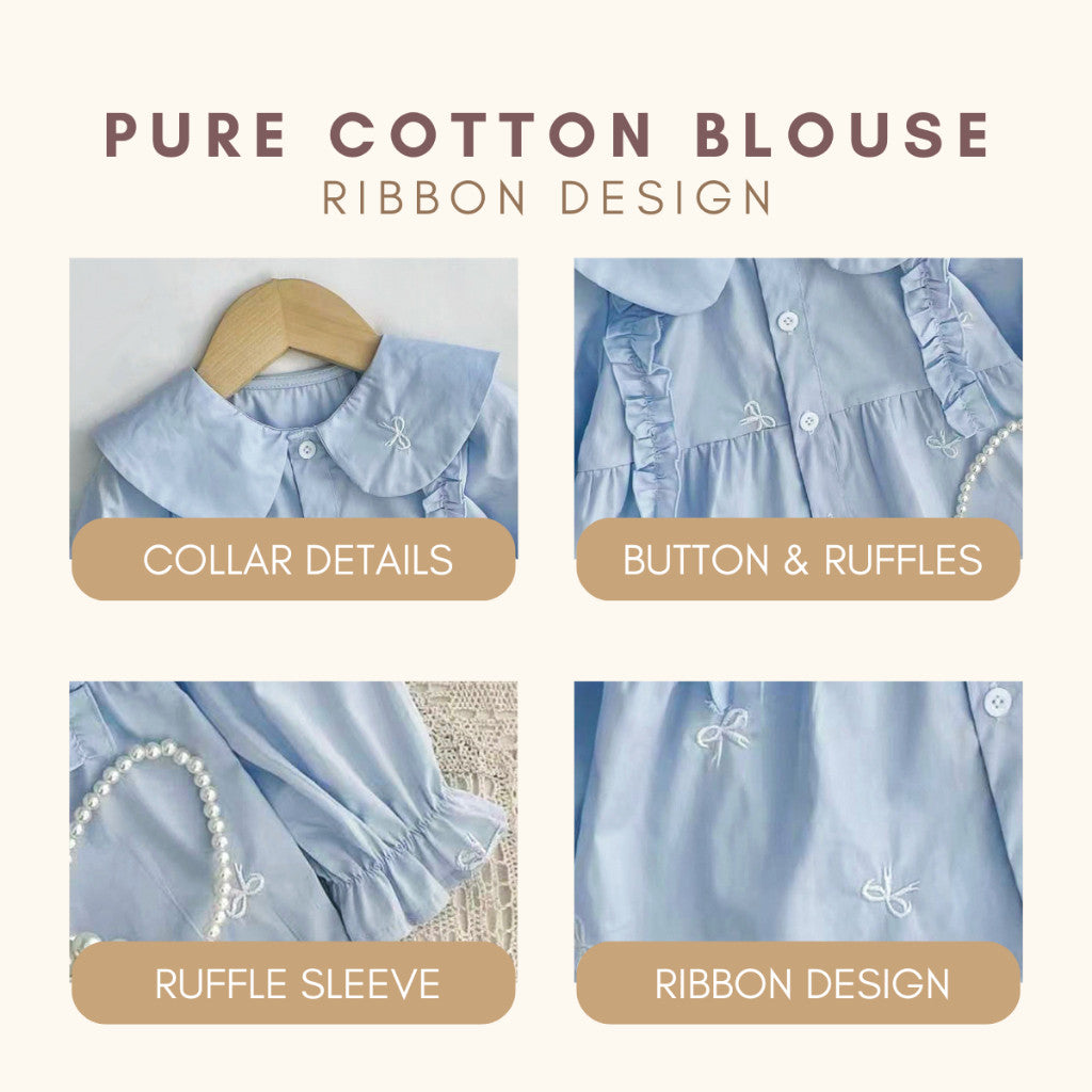 Baju Blouse Budak Perempuan 1-8Y Baby Girl Clothes Lengan Panjang Lace Toddler Kids Jalan Anak Kanak