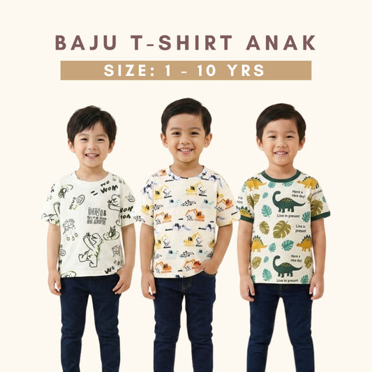 Baju Budak Lelaki 9M-10Y Kids Boy Clothes Cotton Tshirt Short Sleeves Baju Baby Boy T-Shirt Toddler Baju Raya Merdeka