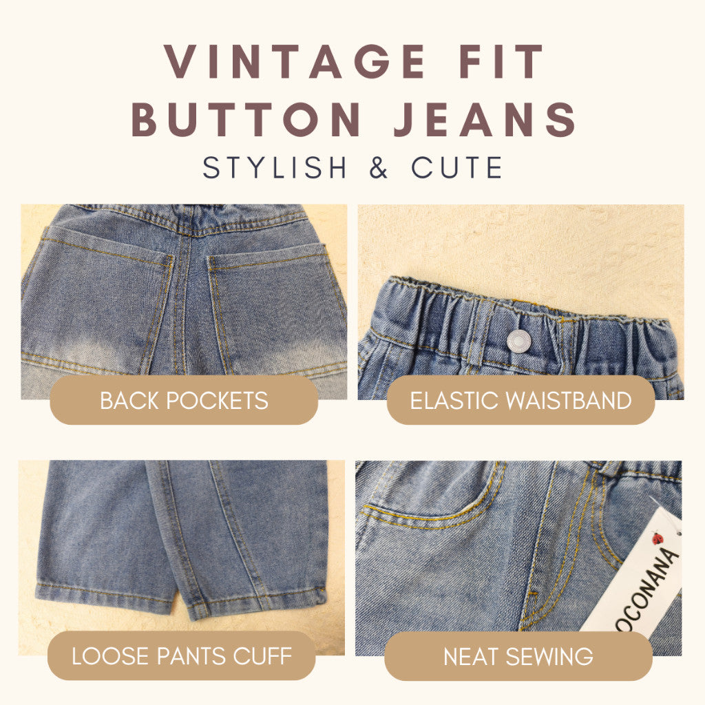 Seluar Panjang Budak Jeans Lelaki 1-17Y Kids Long Pants Vintage Relaxed Tapered Fit Button Jeans Anak Baju Raya Baby Boy