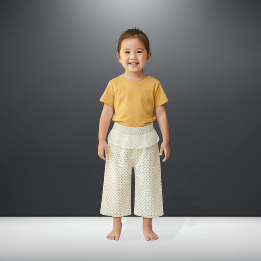 Seluar Panjang Baby Girl 1-9Y Kids Pants Pure Cotton Polka Dot Wide Leg Long Pant with Lace Baju Raya Budak Perempuan