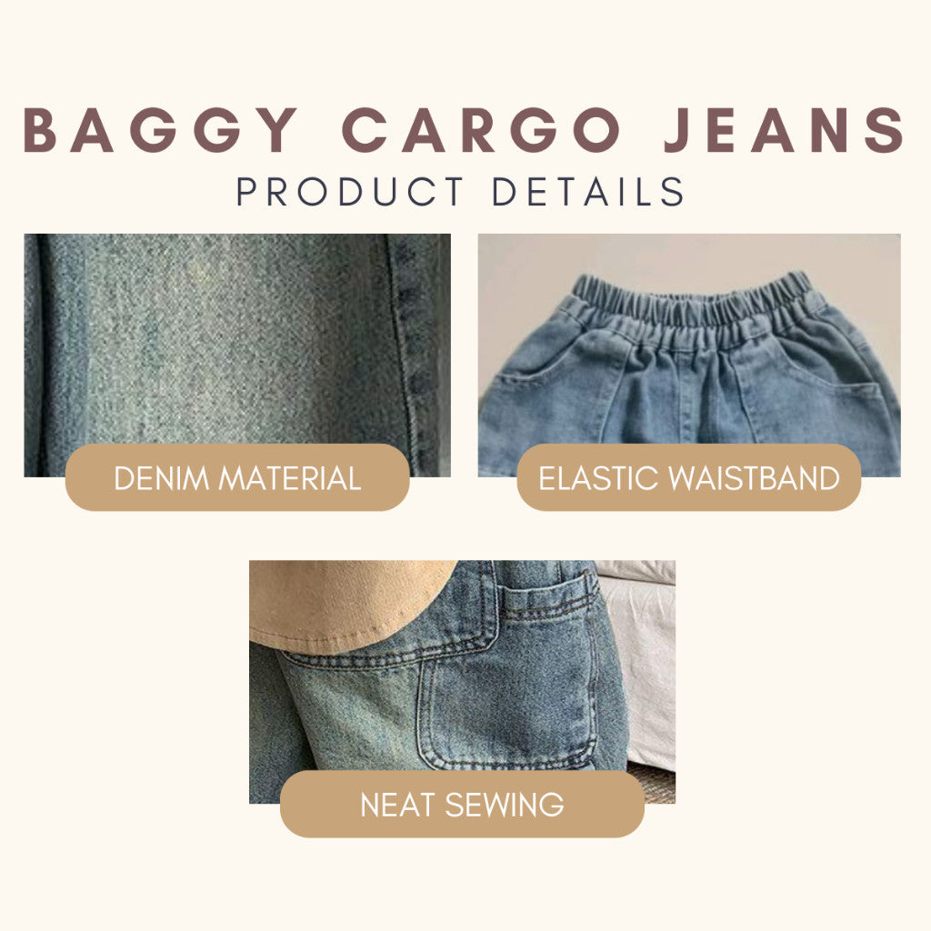 Seluar Panjang Jeans Budak Lelaki 1-12Y Kids Boy Jeans Long Baggy Cargo Pants Baby Boy Jalan Anak Kanak