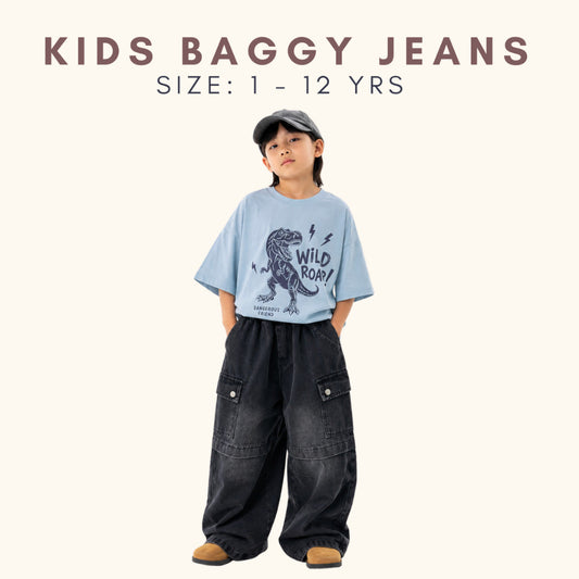Kids Boy Jeans Pants Cargo1-12Y Seluar Panjang Budak Lelaki Kargo Baby Long Baggy Jalan Anak Kanak