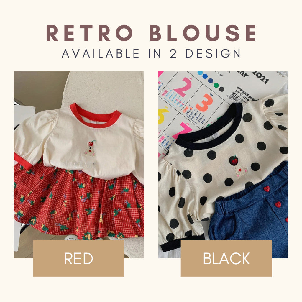 Baju Baby Girl 6M-6Y Kids Girl Bubble Sleeve Retro Blouse Budak Perempuan Baju Raya Merdeka Polka Dot White Toddler