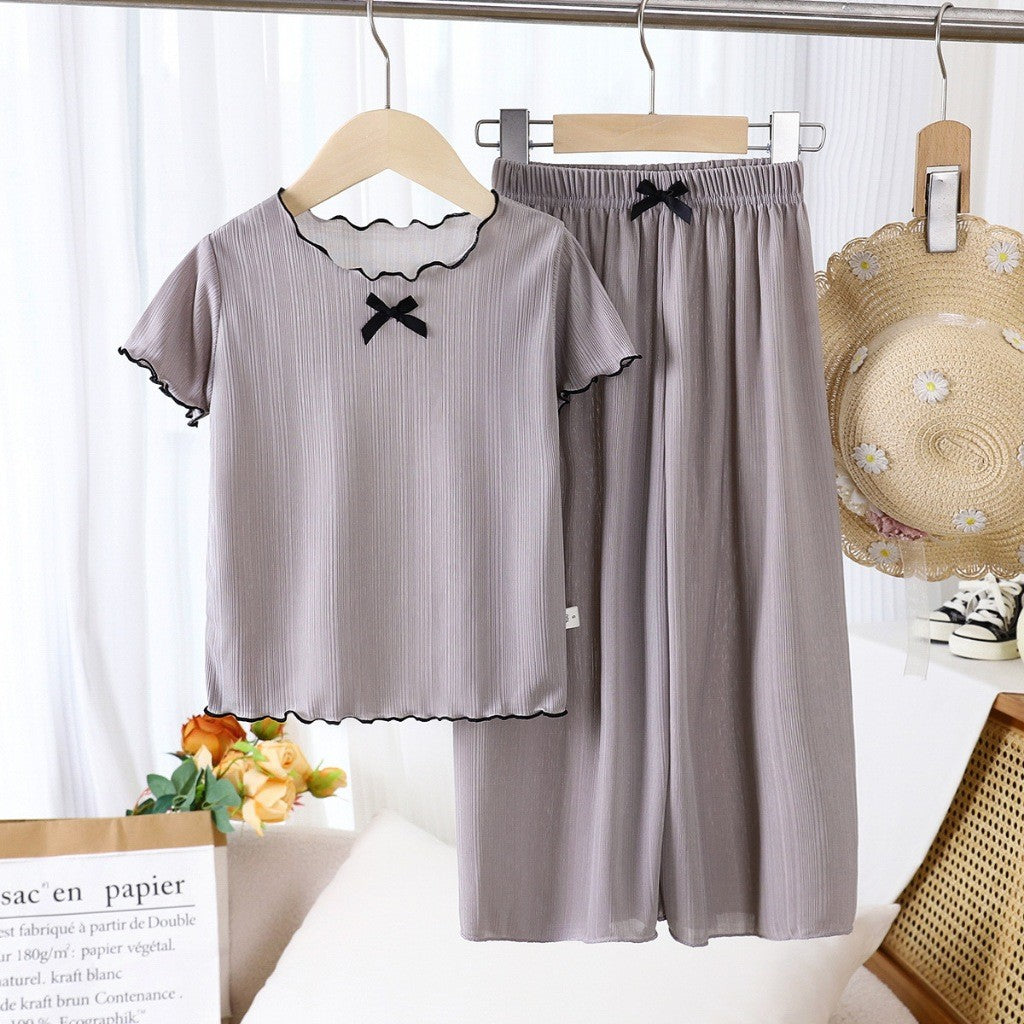 Baju Baby Girl 6M-11Y Kids Girl Summer Bow Short Sleeve T-Shirt Wavy Hem Baju Raya Budak Perempuan Toddler Blouse
