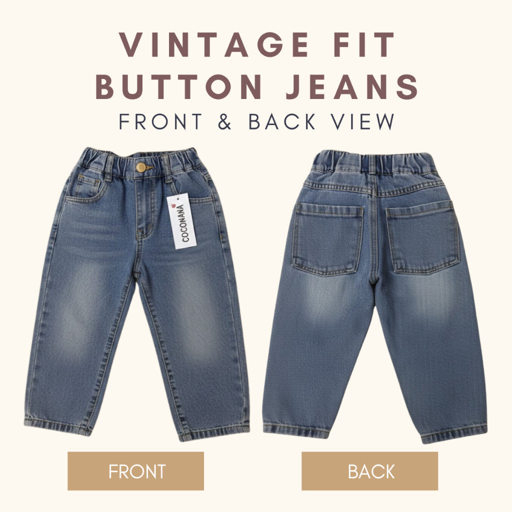 Seluar Panjang Budak Jeans Lelaki 1-17Y Kids Long Pants Vintage Relaxed Tapered Fit Button Jeans Anak Baju Raya Baby Boy