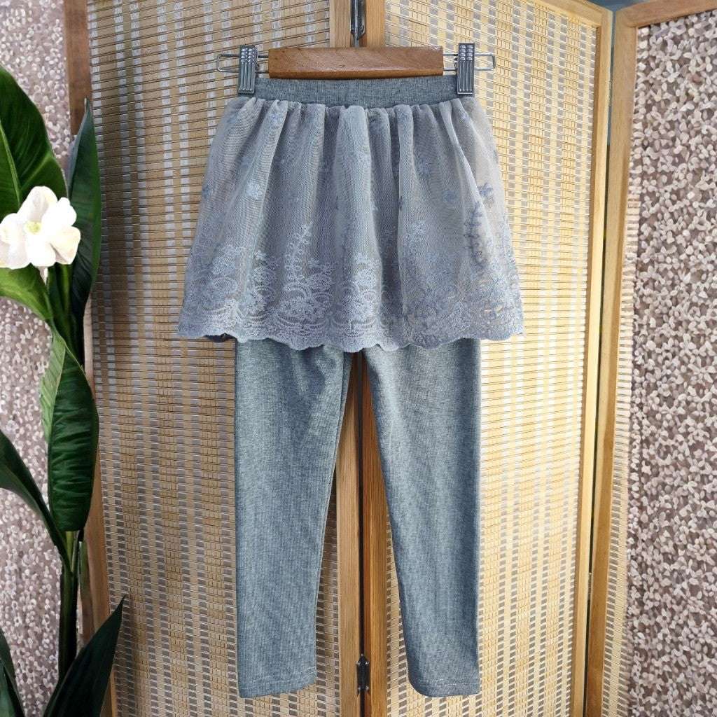 Tutu Skirt Legging Kids Girl 1-7Y Baby Girl Skirt Pants Cotton Lace Baju Raya Trousers Seluar Panjang Budak Perempuan