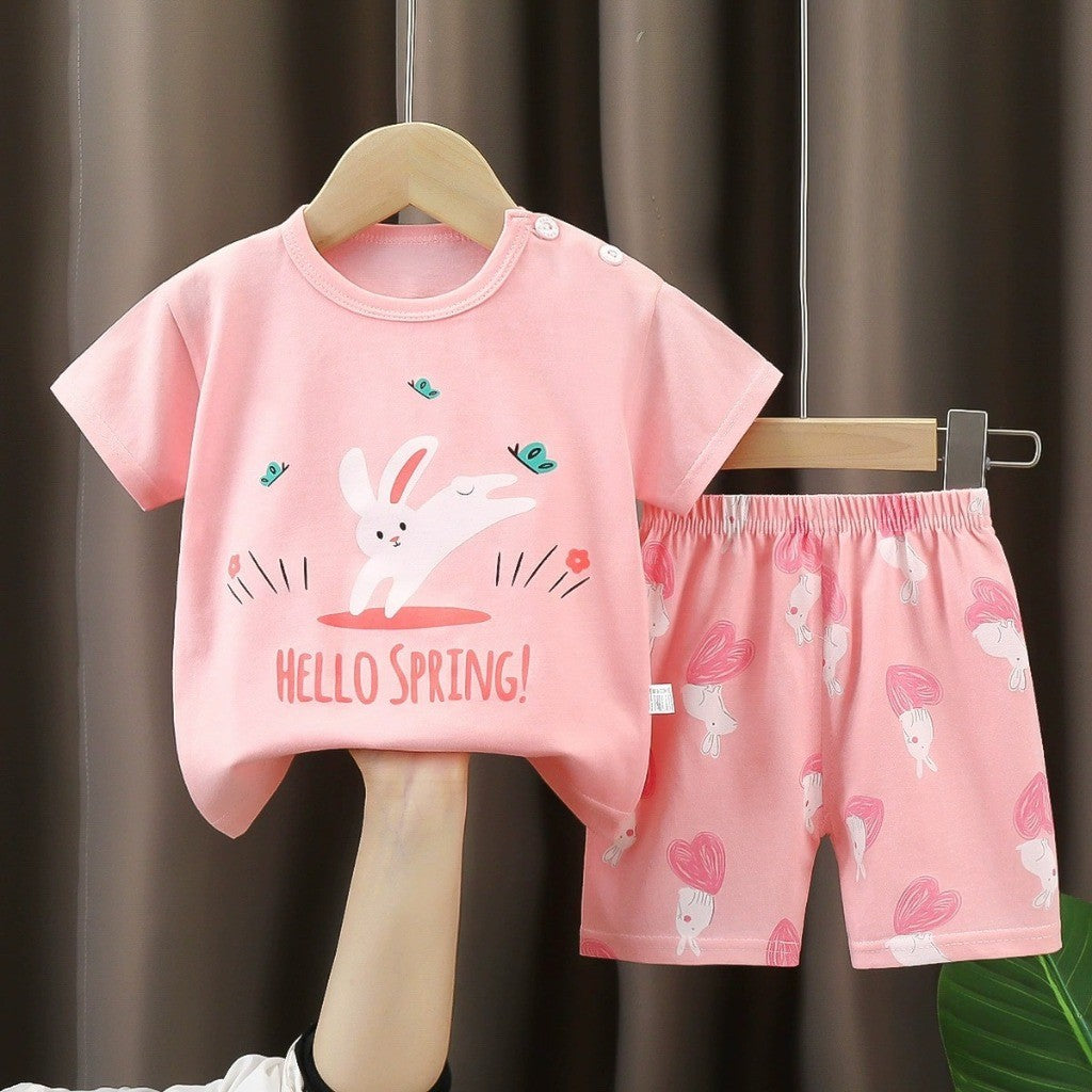 Baju Budak Set 6mths-6yrs Baby Boy Clothes Toddler Kids Girl Shirt Pants Short Sleeves Lengan Pendek