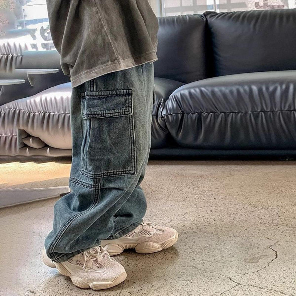 Seluar Panjang Jeans Budak Lelaki 1-12Y Kids Cargo Pants Long Denim Baggy Toddler Clothes Jalan Anak