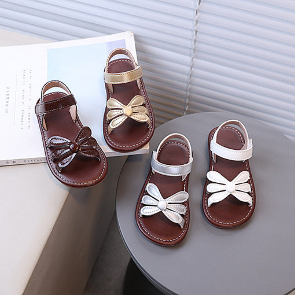 Kasut Sandal Budak Perempuan Korean Style Bunga Anti Slip Soft Sole Velcro PU Leather Anak Jalan