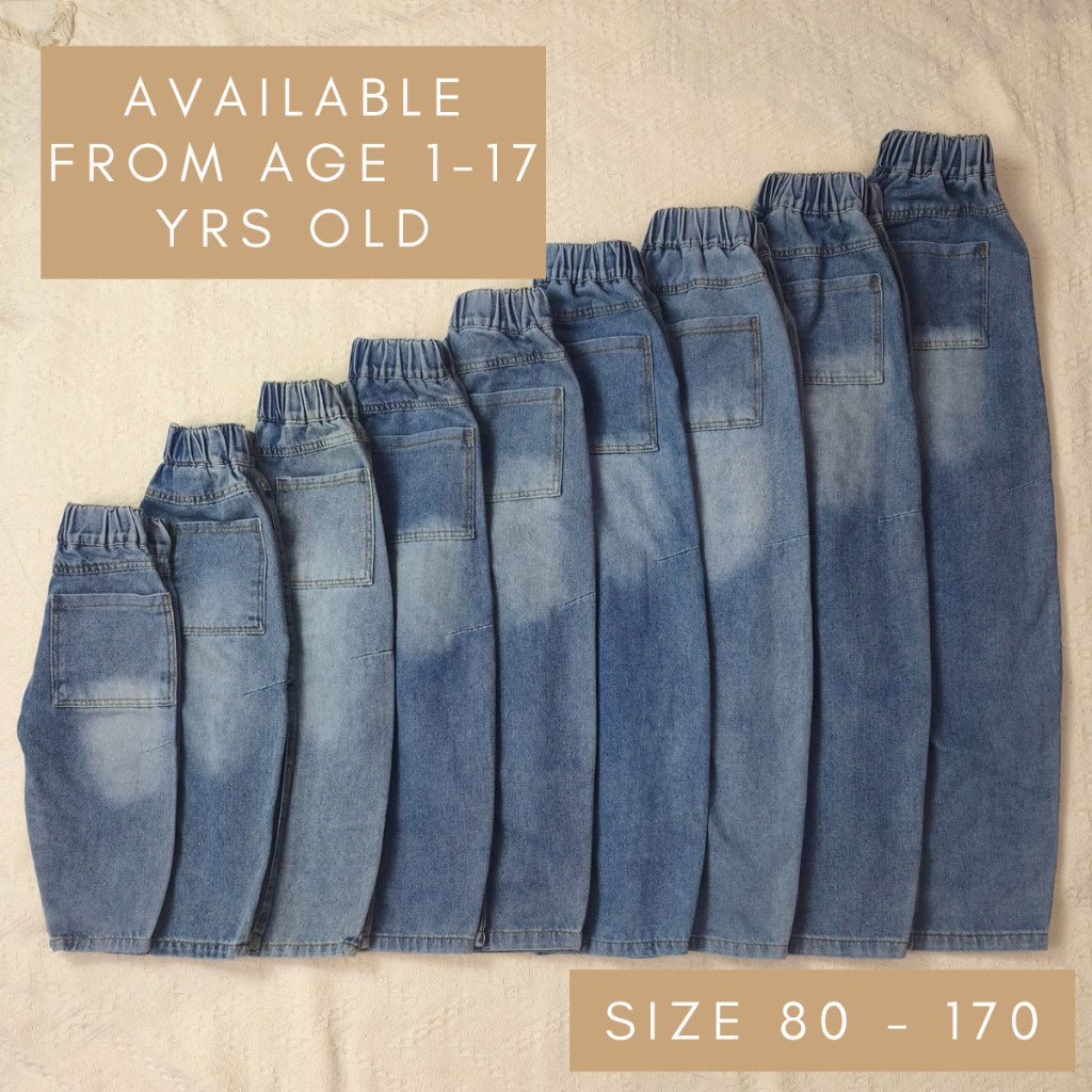 Seluar Panjang Budak Jeans Lelaki 1-17Y Kids Long Pants Vintage Relaxed Tapered Fit Button Jeans Anak Baju Raya Baby Boy