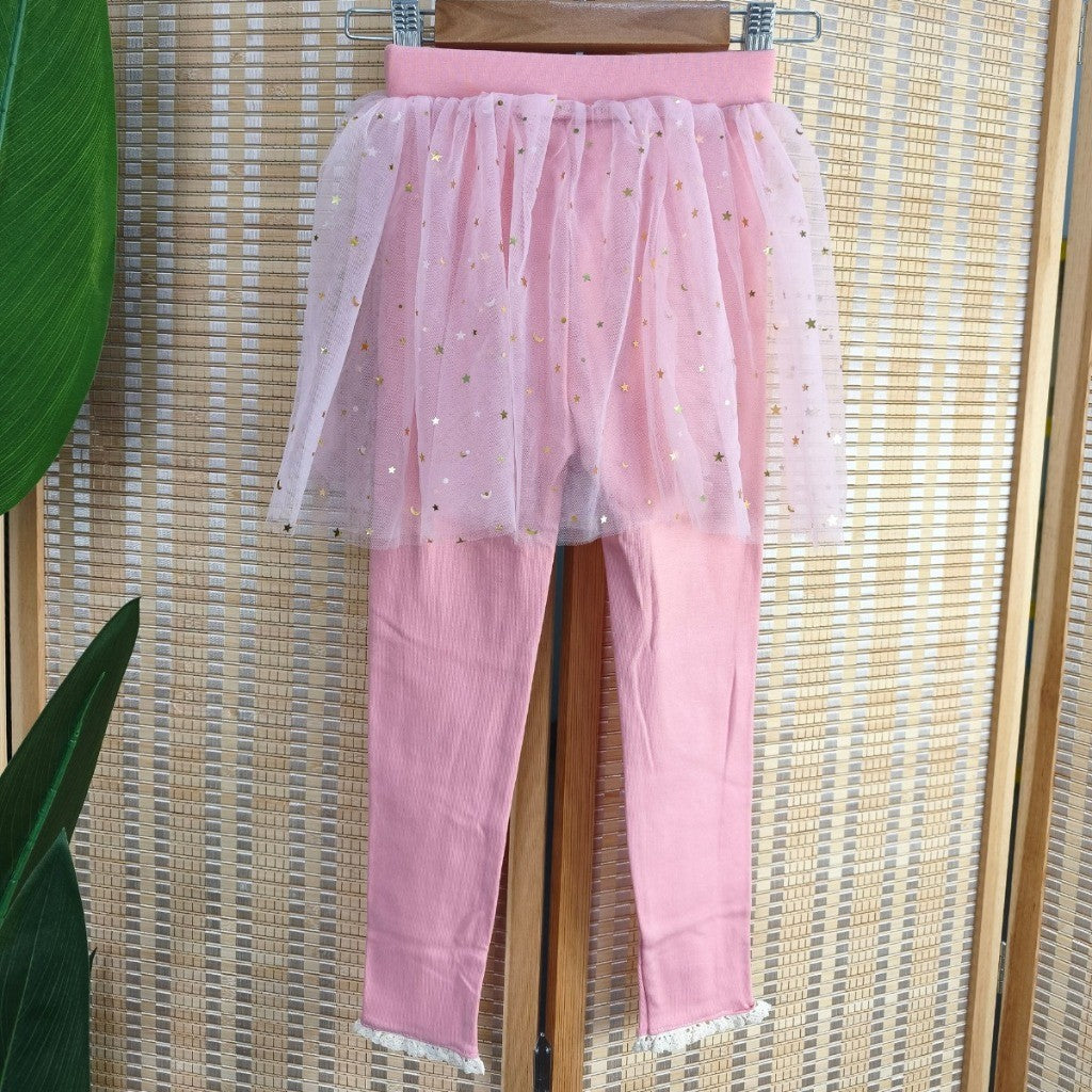 Kids Girl Skirt Legging 1-7Y Seluar Baby Girl Tutu Pants Stars Baju Raya Anak Perempuan Toddler Long Pants Black Gray