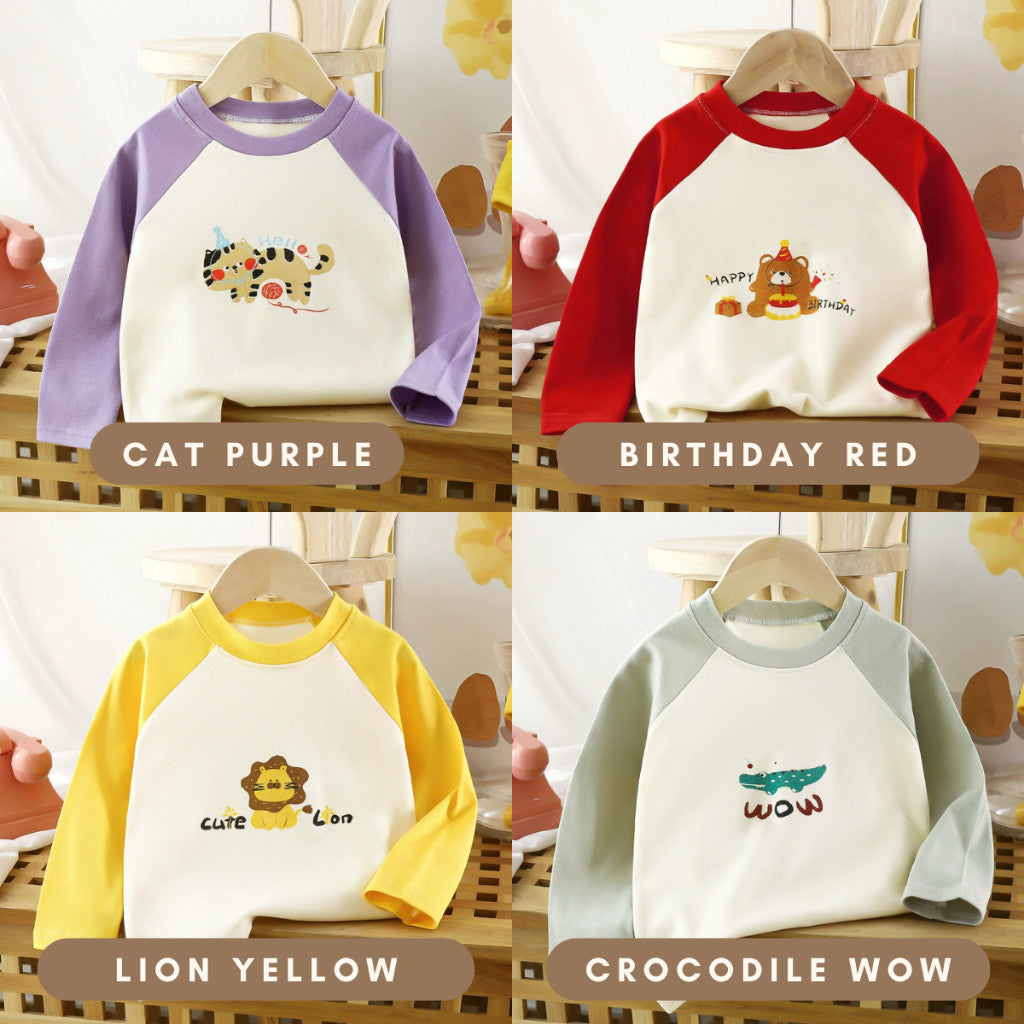 Baju Baby Budak Lengan Panjang 6mths-6yrs Cotton Cartoon Long Sleeve T Shirt Boy Baby Girl Kids Perempuan Unisex Lelaki