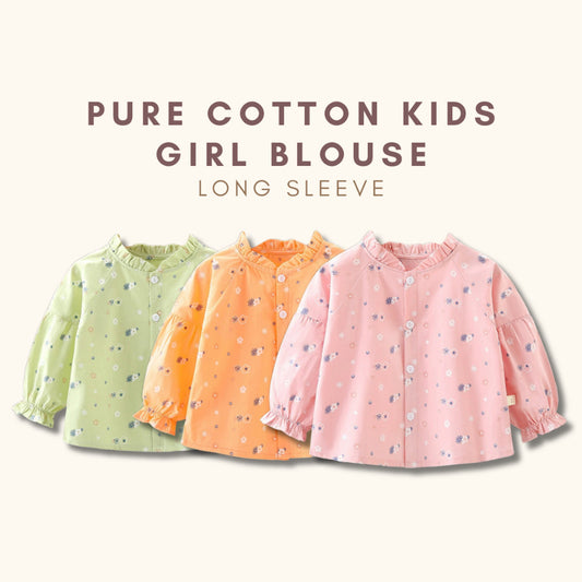 Baju Blouse Budak Perempuan 1-8Y Baby Girl Kids Long Sleeve Shirt Lengan Panjang Pakaian Aank Kanak