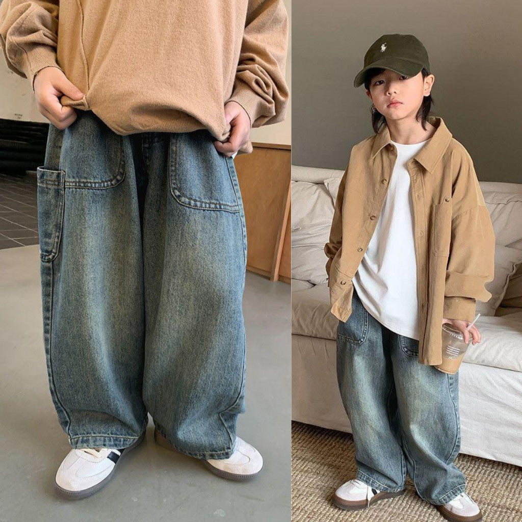 Seluar Panjang Jeans Budak Lelaki 1-12Y Kids Boy Jeans Long Baggy Cargo Pants Baby Boy Jalan Anak Kanak
