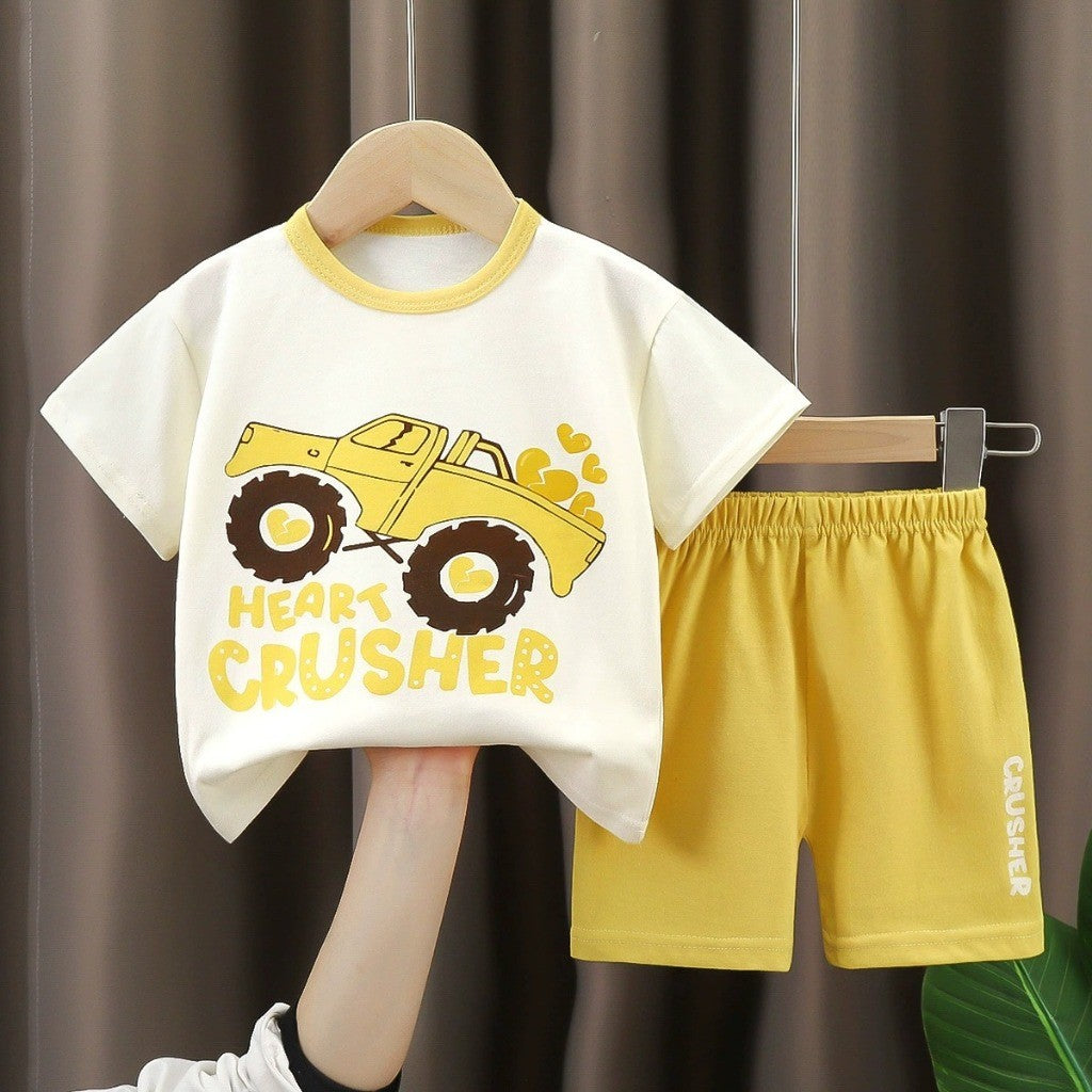 Baju Budak Set 6mths-6yrs Baby Boy Clothes Toddler Kids Girl Shirt Pants Short Sleeves Lengan Pendek