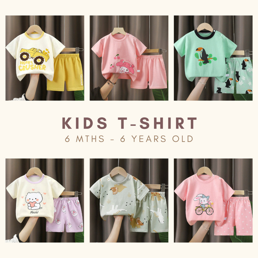 Baju Budak Set 6mths-6yrs Baby Boy Clothes Toddler Kids Girl Shirt Pants Short Sleeves Lengan Pendek