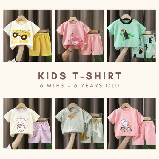 Baju Budak Set 6mths-6yrs Baby Boy Clothes Toddler Kids Girl Shirt Pants Short Sleeves Lengan Pendek