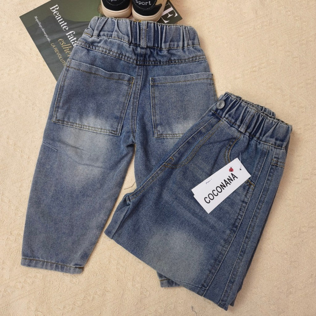 Seluar Panjang Budak Jeans Lelaki 1-17Y Kids Long Pants Vintage Relaxed Tapered Fit Button Jeans Anak Baju Raya Baby Boy