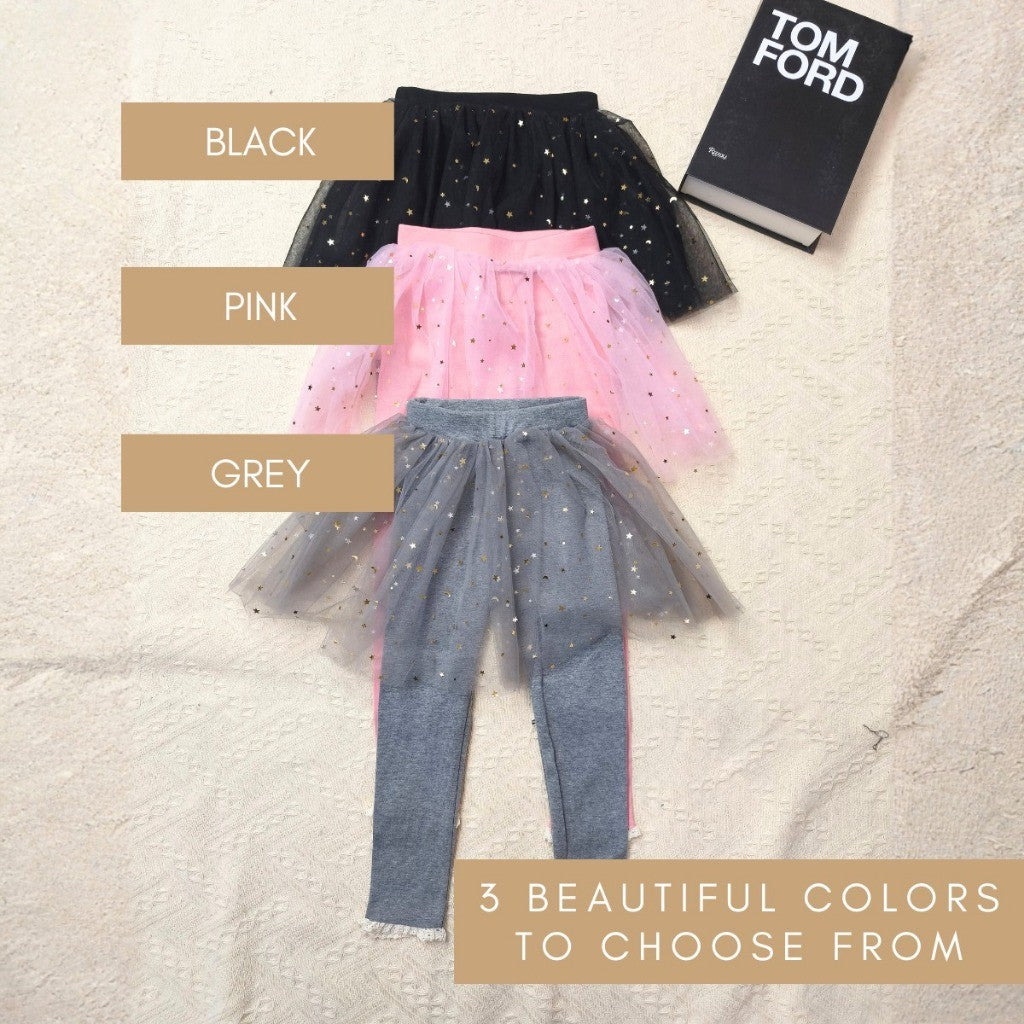 Kids Girl Skirt Legging 1-7Y Seluar Baby Girl Tutu Pants Stars Baju Raya Anak Perempuan Toddler Long Pants Black Gray